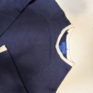 Charter Club Navy Knit Sweater White Trim Crewneck Classic Preppy Size S